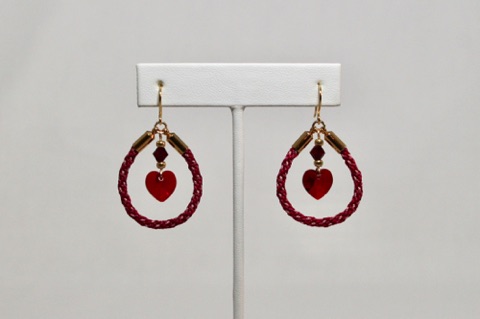 *Red Kumihimo Loop Heart Earrings